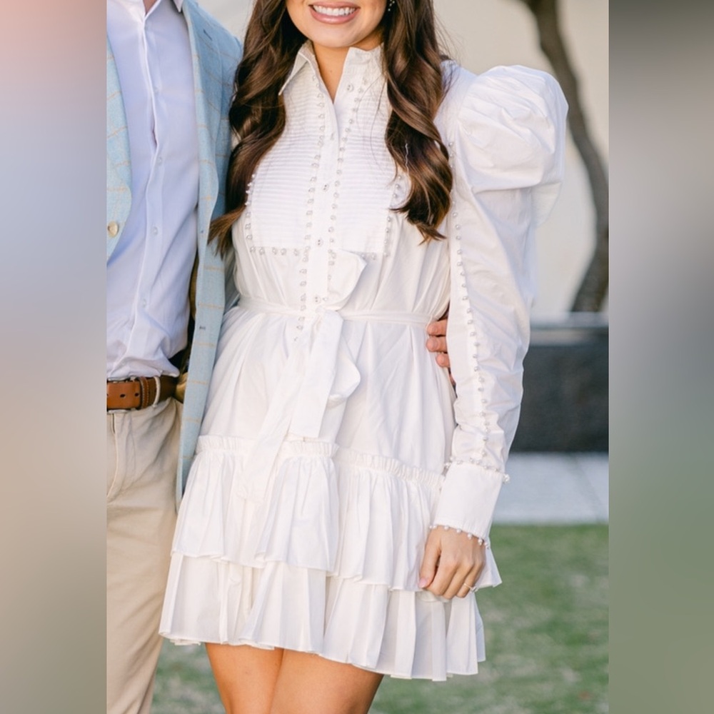 AJE White Florence Pearl Trim Mini Dress Bridal Bach Engagement Graduation